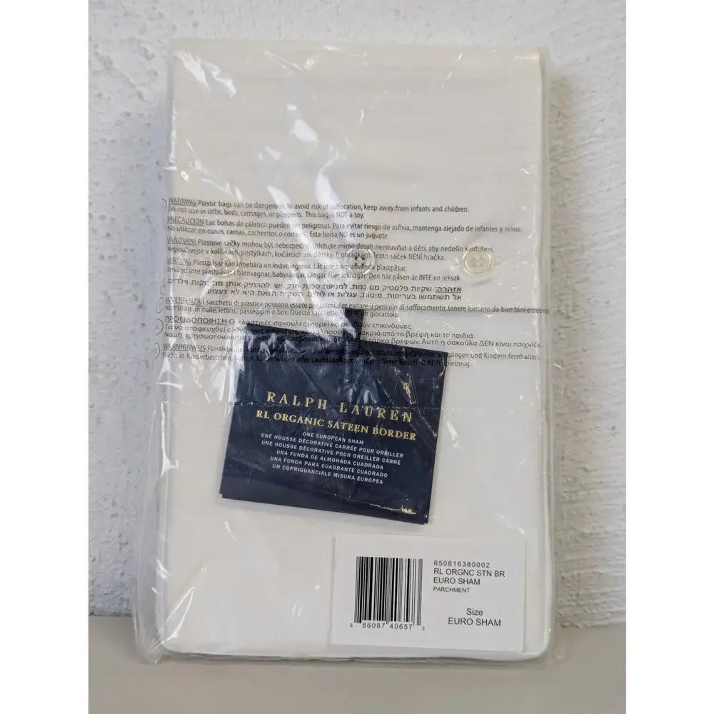 Ralph Lauren European Sham Organic Sateen Border Parchment Classic Preppy RL
